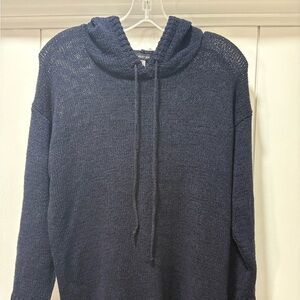 AUGUST SILK Navy Blue Woven Mesh Long Sleeve Hoodie TOP Women's Size Medium New